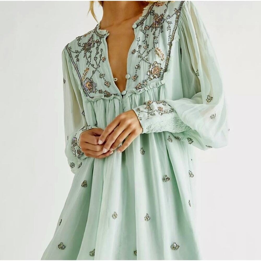 Free People Mint Green Embellished Mini Dress